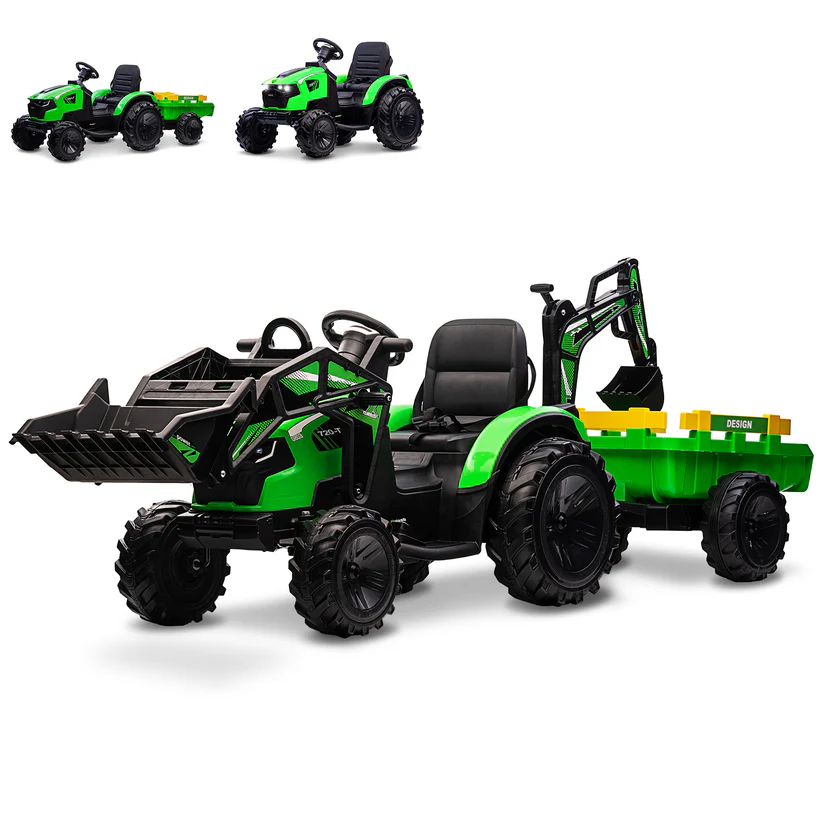 3-in-1 Ride-On Tractor 24V Electric Excavator & Bulldozer