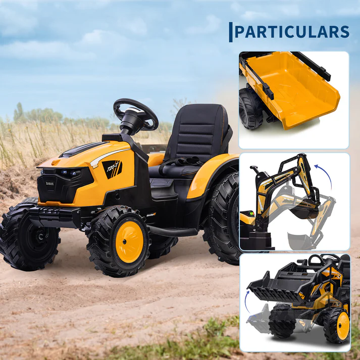 3-in-1 Ride-On Tractor 24V Electric Excavator & Bulldozer