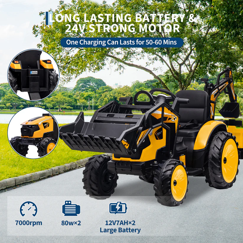 3-in-1 Ride-On Tractor 24V Electric Excavator & Bulldozer