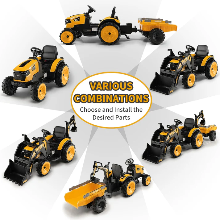 3-in-1 Ride-On Tractor 24V Electric Excavator & Bulldozer