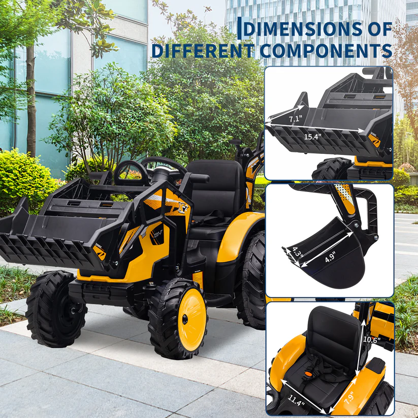 3-in-1 Ride-On Tractor 24V Electric Excavator & Bulldozer