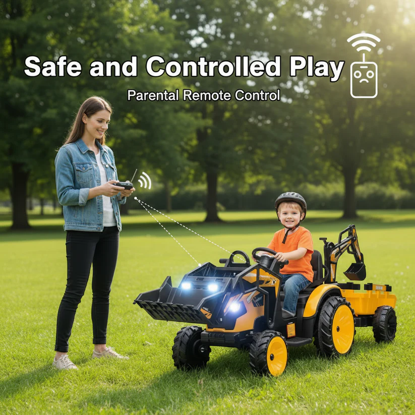 3-in-1 Ride-On Tractor 24V Electric Excavator & Bulldozer