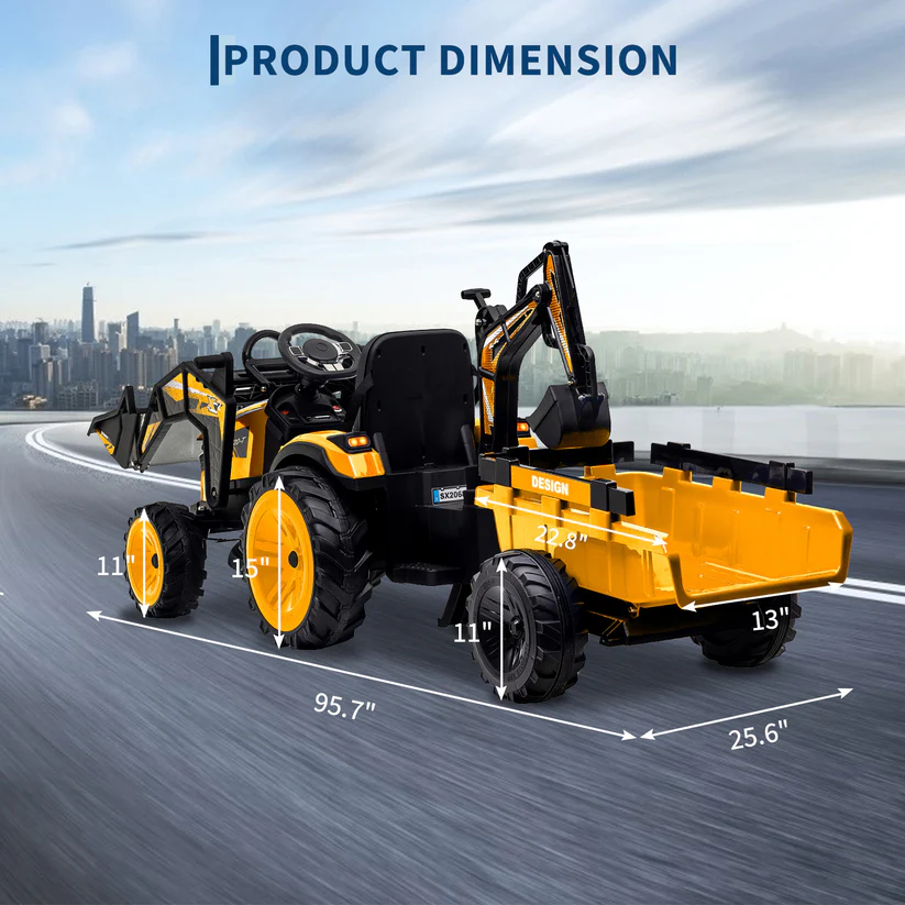 3-in-1 Ride-On Tractor 24V Electric Excavator & Bulldozer