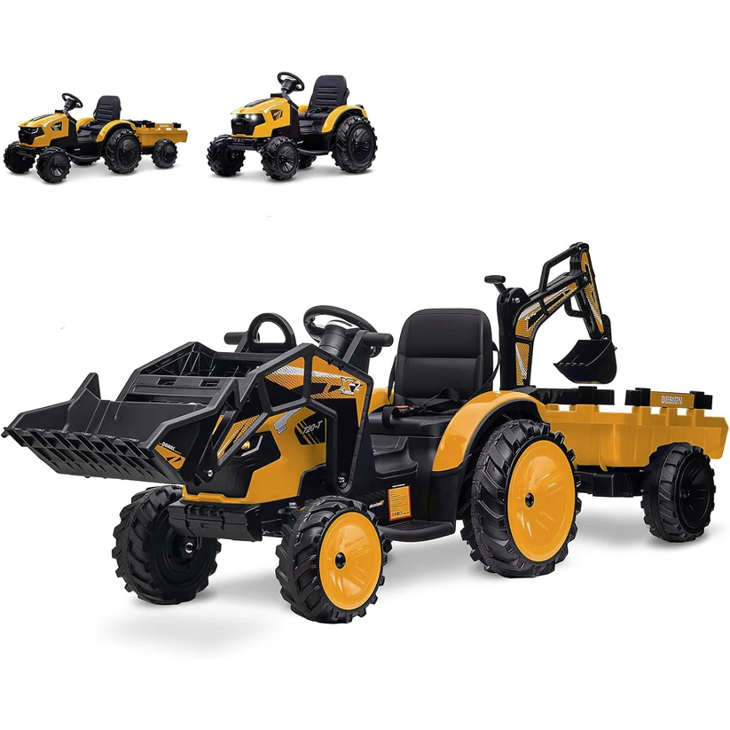 3-in-1 Ride-On Tractor 24V Electric Excavator & Bulldozer